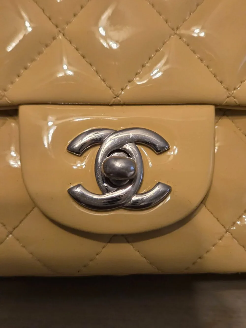 Chanel mini yellow patent leather flap